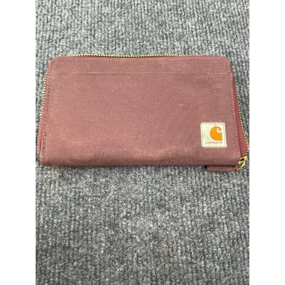 Carhartt Burgundy Canvas Zip Around Organizer Wallet with ID Window and Grommet